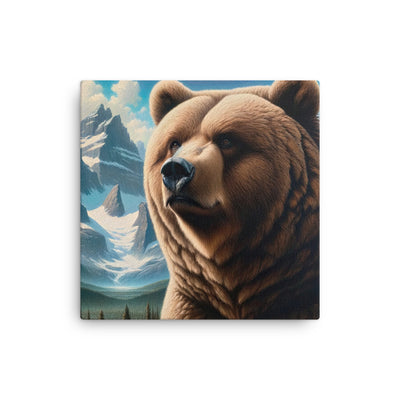 Realistisches Ölgemälde eines männlichen Bären in den Bergen mit Fokus auf Stärke und Schärfe - Dünne Leinwand camping xxx yyy zzz 30.5 x 30.5 cm