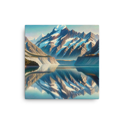 Ölgemälde eines unberührten Sees, der die Bergkette spiegelt - Dünne Leinwand berge xxx yyy zzz 30.5 x 30.5 cm