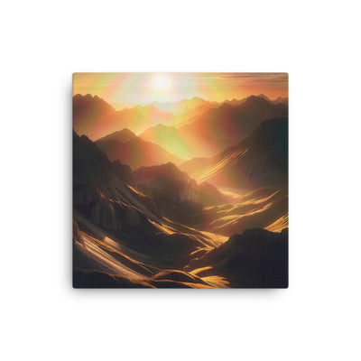 Foto der goldenen Stunde in den Bergen mit warmem Schein über zerklüftetem Gelände - Dünne Leinwand berge xxx yyy zzz 30.5 x 30.5 cm