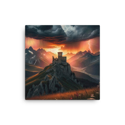 Foto einer Alpenburg bei stürmischem Sonnenuntergang, dramatische Wolken und Sonnenstrahlen - Dünne Leinwand berge xxx yyy zzz 30.5 x 30.5 cm