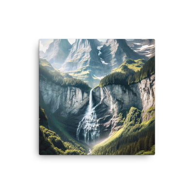 Foto der sommerlichen Alpen mit üppigen Gipfeln und Wasserfall - Dünne Leinwand berge xxx yyy zzz 30.5 x 30.5 cm