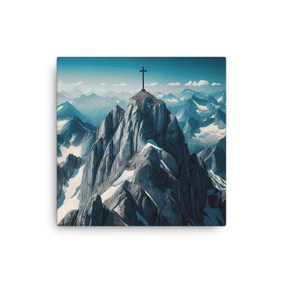 Foto der Alpen mit Gipfelkreuz an einem klaren Tag, schneebedeckte Spitzen vor blauem Himmel - Dünne Leinwand berge xxx yyy zzz 30.5 x 30.5 cm