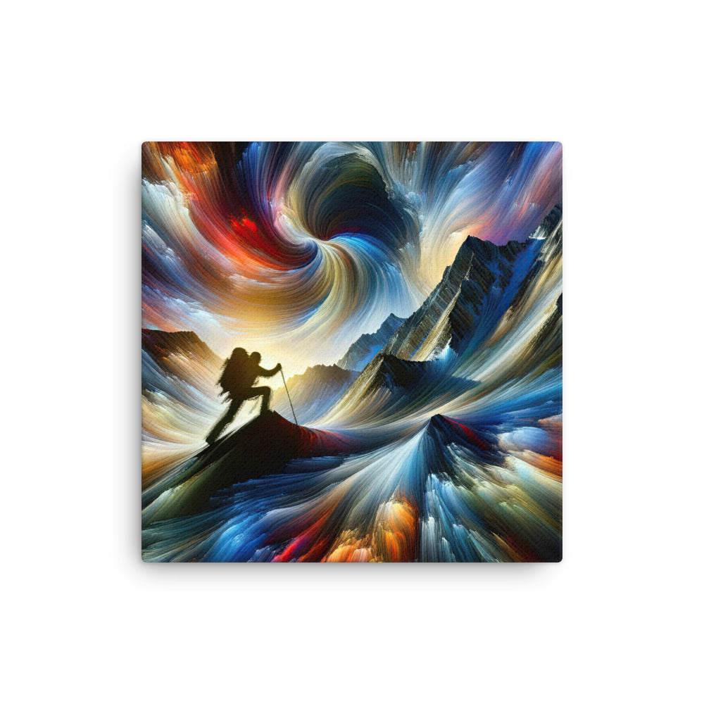 Foto der Alpen in abstrakten Farben mit Bergsteigersilhouette - Dünne Leinwand wandern xxx yyy zzz 30.5 x 30.5 cm