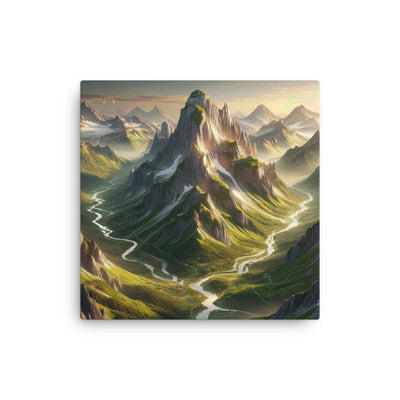Fotorealistisches Bild der Alpen mit österreichischer Flagge, scharfen Gipfeln und grünen Tälern - Dünne Leinwand berge xxx yyy zzz 30.5 x 30.5 cm