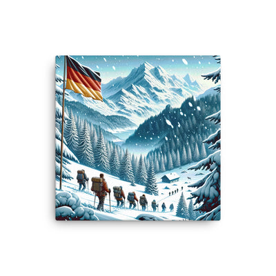 Quadratische Winterillustration der Alpen mit deutscher Flagge und Wanderteam - Dünne Leinwand wandern xxx yyy zzz 30.5 x 30.5 cm