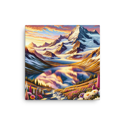 Quadratische Illustration der Alpen mit schneebedeckten Gipfeln und Wildblumen - Dünne Leinwand berge xxx yyy zzz 30.5 x 30.5 cm