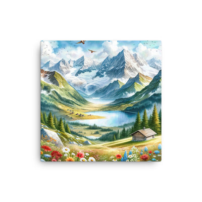 Quadratisches Aquarell der Alpen, Berge mit schneebedeckten Spitzen - Dünne Leinwand berge xxx yyy zzz 30.5 x 30.5 cm