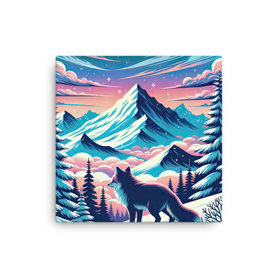 Vektorgrafik eines alpinen Winterwunderlandes mit schneebedeckten Kiefern und einem Fuchs - Dünne Leinwand camping xxx yyy zzz 30.5 x 30.5 cm