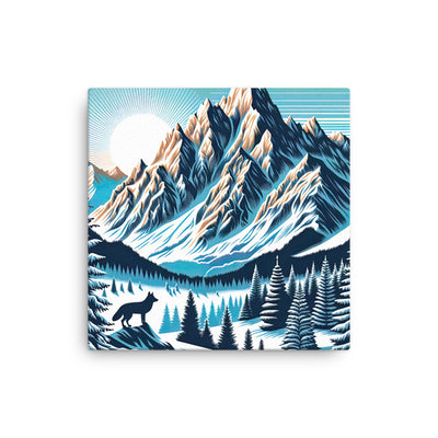 Vektorgrafik eines Wolfes im winterlichen Alpenmorgen, Berge mit Schnee- und Felsmustern - Dünne Leinwand berge xxx yyy zzz 30.5 x 30.5 cm