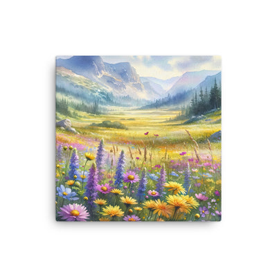 Aquarell einer Almwiese in Ruhe, Wildblumenteppich in Gelb, Lila, Rosa - Dünne Leinwand berge xxx yyy zzz 30.5 x 30.5 cm