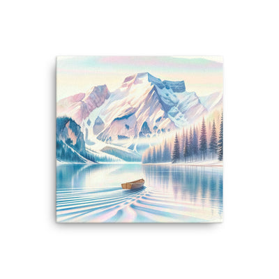 Aquarell eines klaren Alpenmorgens, Boot auf Bergsee in Pastelltönen - Dünne Leinwand berge xxx yyy zzz 30.5 x 30.5 cm