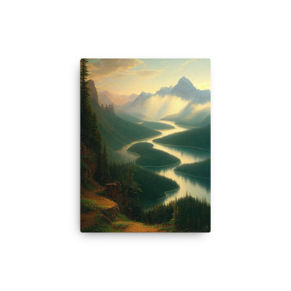 Landschaft mit Bergen, See und viel grüne Natur - Malerei - Dünne Leinwand berge xxx 30.5 x 40.6 cm
