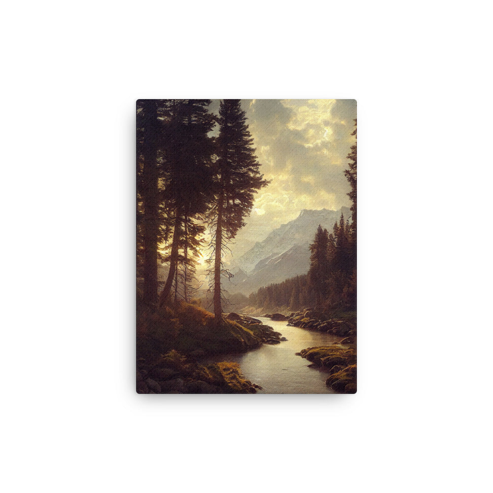 Landschaft mit Bergen, Fluss und Bäumen - Malerei - Dünne Leinwand berge xxx 30.5 x 40.6 cm