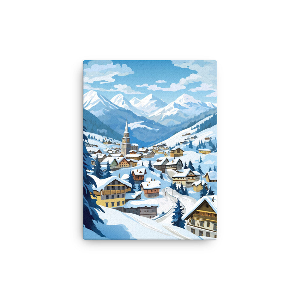 Kitzbühl - Berge und Schnee - Landschaftsmalerei - Dünne Leinwand ski xxx 30.5 x 40.6 cm