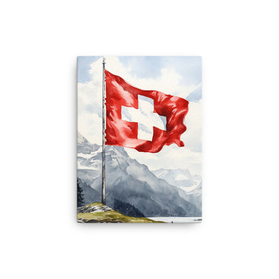 Schweizer Flagge und Berge im Hintergrund - Epische Stimmung - Malerei - Dünne Leinwand berge xxx 30.5 x 40.6 cm