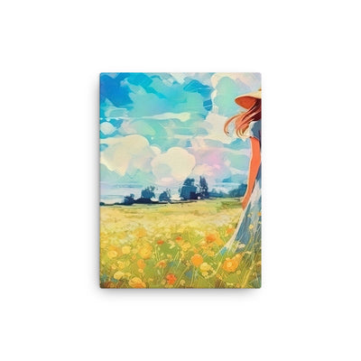 Dame mit Hut im Feld mit Blumen - Landschaftsmalerei - Dünne Leinwand camping xxx 30.5 x 40.6 cm