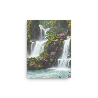 Wasserfall im Wald und Blumen - Schöne Malerei - Dünne Leinwand camping xxx 30.5 x 40.6 cm