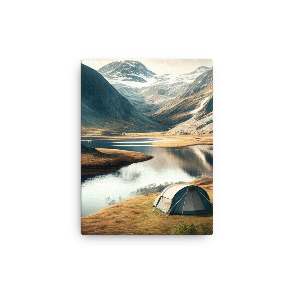 Zelt, Berge und Bergsee - Dünne Leinwand camping xxx 30.5 x 40.6 cm