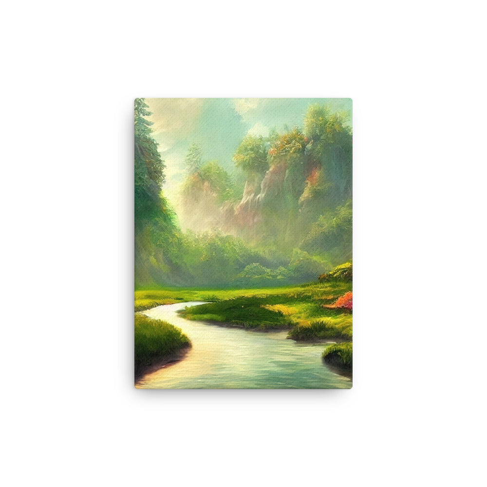 Bach im tropischen Wald - Landschaftsmalerei - Dünne Leinwand camping xxx 30.5 x 40.6 cm