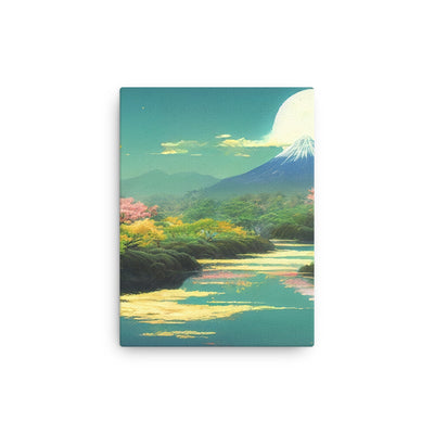 Berg, See und Wald mit pinken Bäumen - Landschaftsmalerei - Dünne Leinwand berge xxx 30.5 x 40.6 cm