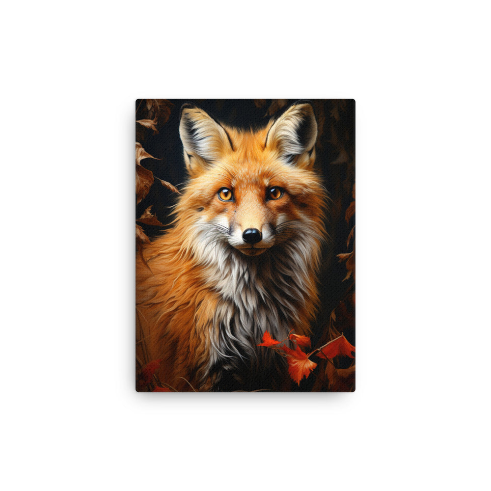 Fuchs Porträt und Herbstblätter - Malerei - Dünne Leinwand camping xxx 30.5 x 40.6 cm