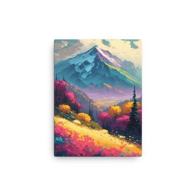 Berge, pinke und gelbe Bäume, sowie Blumen - Farbige Malerei - Dünne Leinwand berge xxx 30.5 x 40.6 cm