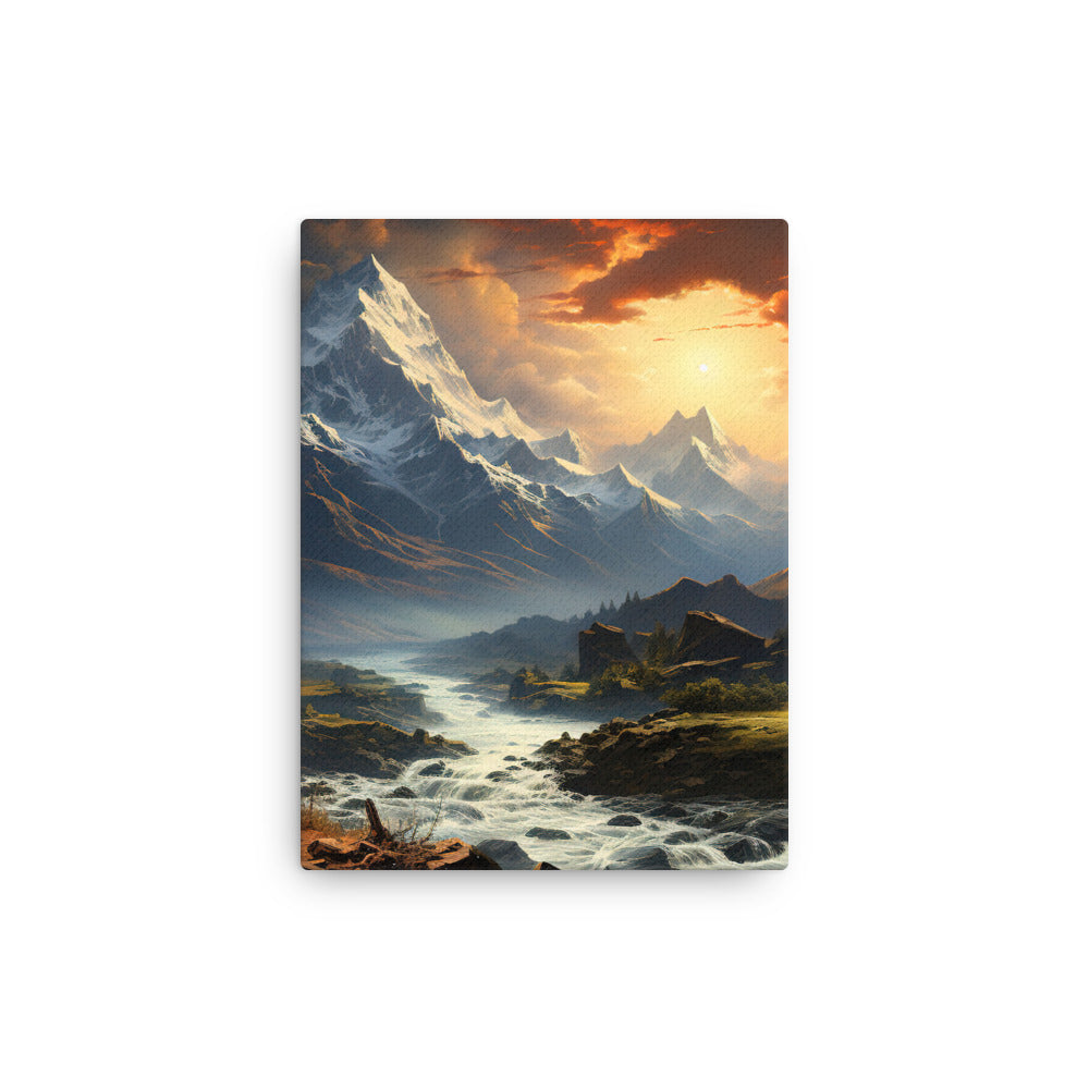 Berge, Sonne, steiniger Bach und Wolken - Epische Stimmung - Dünne Leinwand berge xxx 30.5 x 40.6 cm
