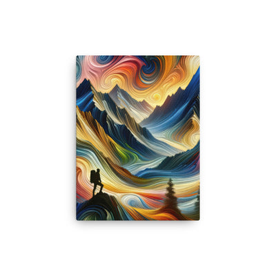 Abstraktes Kunstgemälde der Alpen mit wirbelnden, lebendigen Farben und dynamischen Mustern. Wanderer Silhouette - Dünne Leinwand wandern xxx yyy zzz 30.5 x 40.6 cm