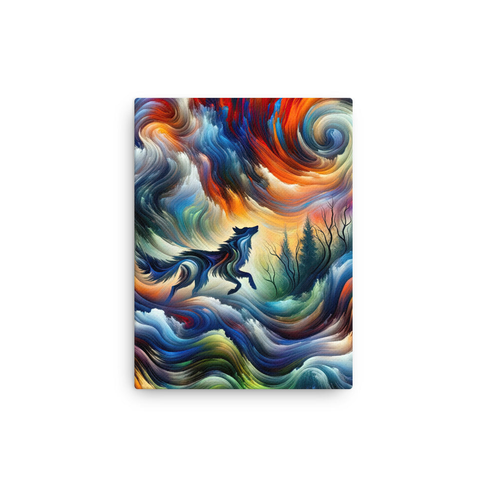 Alpen Abstraktgemälde mit Wolf Silhouette in lebhaften Farben (AN) - Dünne Leinwand xxx yyy zzz 30.5 x 40.6 cm