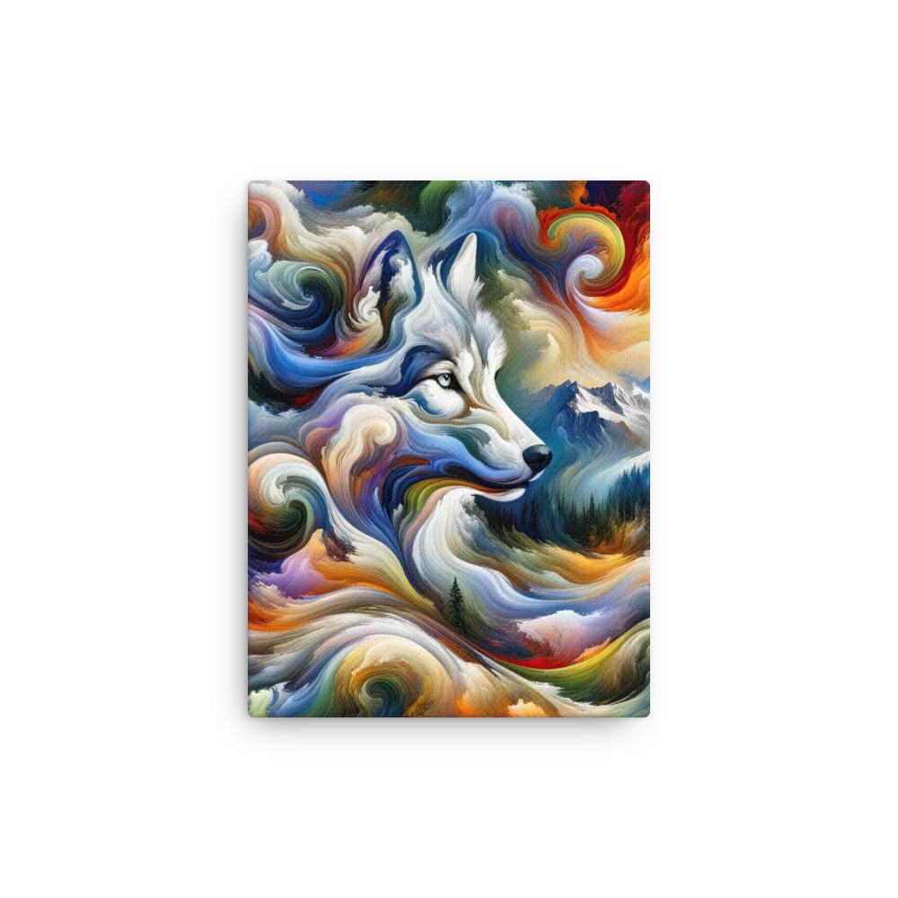 Abstraktes Alpen Gemälde: Wirbelnde Farben und Majestätischer Wolf, Silhouette (AN) - Dünne Leinwand xxx yyy zzz 30.5 x 40.6 cm