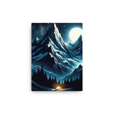 Alpennacht mit Zelt: Mondglanz auf Gipfeln und Tälern, sternenklarer Himmel - Dünne Leinwand berge xxx yyy zzz 30.5 x 40.6 cm