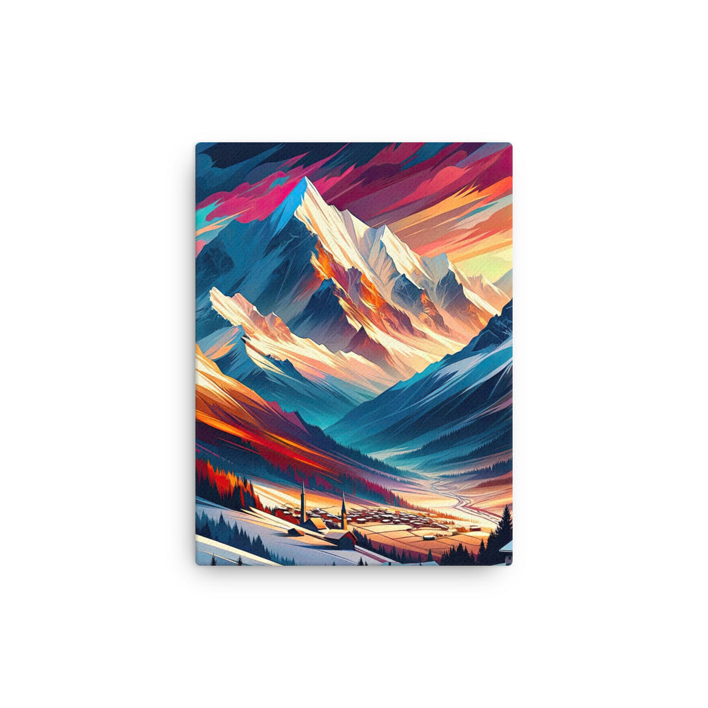 Moderne geometrische Alpen Kunst: Warmer Sonnenuntergangs Schein auf Schneegipfeln - Dünne Leinwand berge xxx yyy zzz 30.5 x 40.6 cm