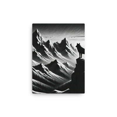 Kohlezeichnung, die die stille Stille der Alpen in der Winterdämmerung verkörpert. Wolf auf einem Berghügel (AN) - Dünne Leinwand xxx yyy zzz 30.5 x 40.6 cm