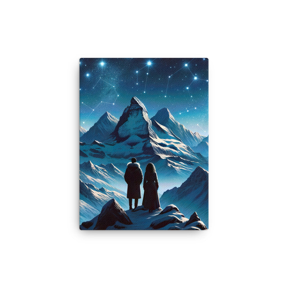Alpenwinternacht: Digitale Kunst mit Wanderern in Bergen und Sternenhimmel - Dünne Leinwand wandern xxx yyy zzz 30.5 x 40.6 cm