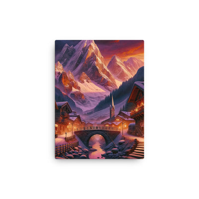 Magische Alpenstunde: Digitale Kunst mit warmem Himmelsschein über schneebedeckte Berge - Dünne Leinwand berge xxx yyy zzz 30.5 x 40.6 cm
