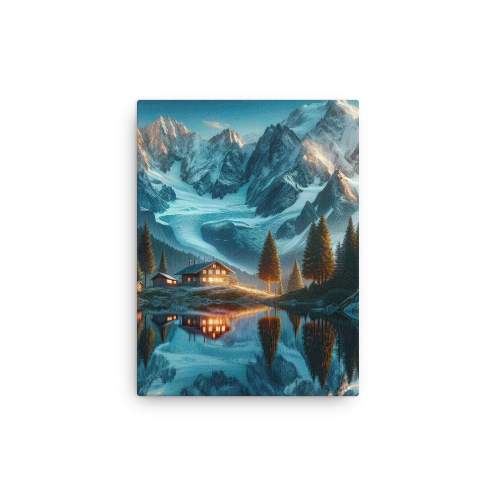 Stille Alpenmajestätik: Digitale Kunst mit Schnee und Bergsee-Spiegelung - Dünne Leinwand berge xxx yyy zzz 30.5 x 40.6 cm