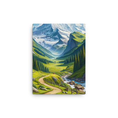 Wanderer in den Bergen und Wald: Digitale Malerei mit grünen kurvenreichen Pfaden - Dünne Leinwand wandern xxx yyy zzz 30.5 x 40.6 cm