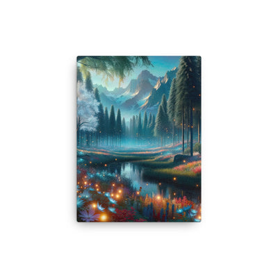 Ätherischer Alpenwald: Digitale Darstellung mit leuchtenden Bäumen und Blumen - Dünne Leinwand camping xxx yyy zzz 30.5 x 40.6 cm