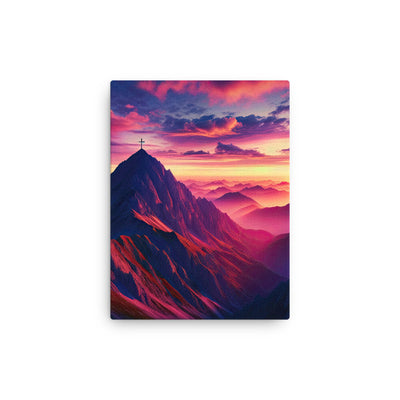 Dramatischer Alpen-Sonnenaufgang, Gipfelkreuz und warme Himmelsfarben - Dünne Leinwand berge xxx yyy zzz 30.5 x 40.6 cm