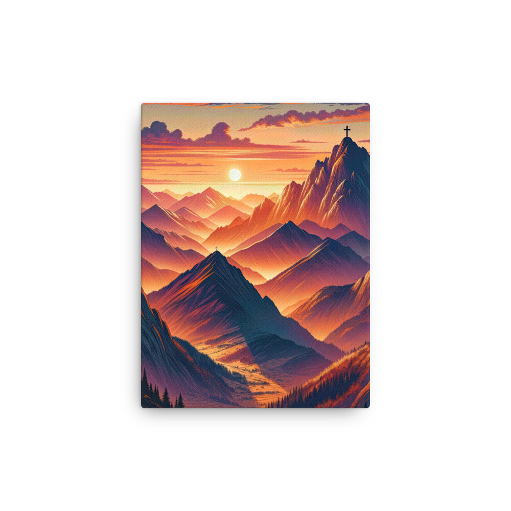 Dramatischer Alpen-Sonnenuntergang, Gipfelkreuz in Orange-Rosa - Dünne Leinwand berge xxx yyy zzz 30.5 x 40.6 cm