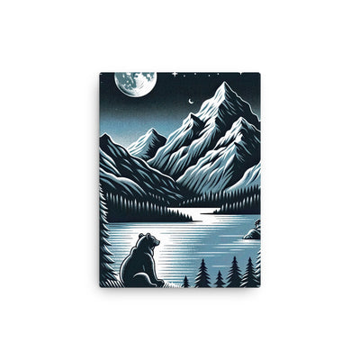 Bär in Alpen-Mondnacht, silberne Berge, schimmernde Seen - Dünne Leinwand camping xxx yyy zzz 30.5 x 40.6 cm