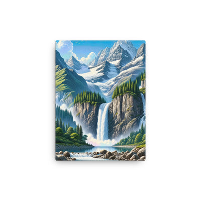 Illustration einer unberührten Alpenkulisse im Hochsommer. Wasserfall und See - Dünne Leinwand berge xxx yyy zzz 30.5 x 40.6 cm
