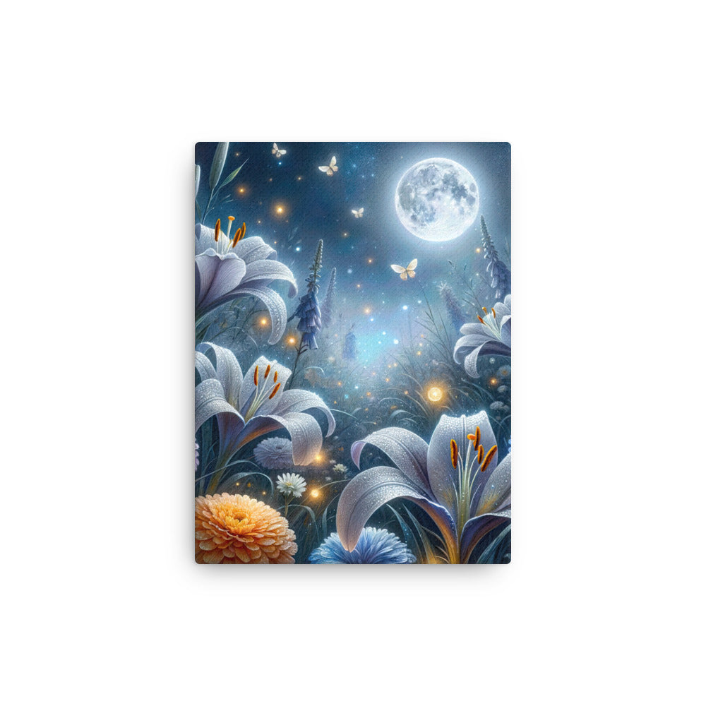 Ätherische Mondnacht auf blühender Wiese, silbriger Blumenglanz - Dünne Leinwand camping xxx yyy zzz 30.5 x 40.6 cm