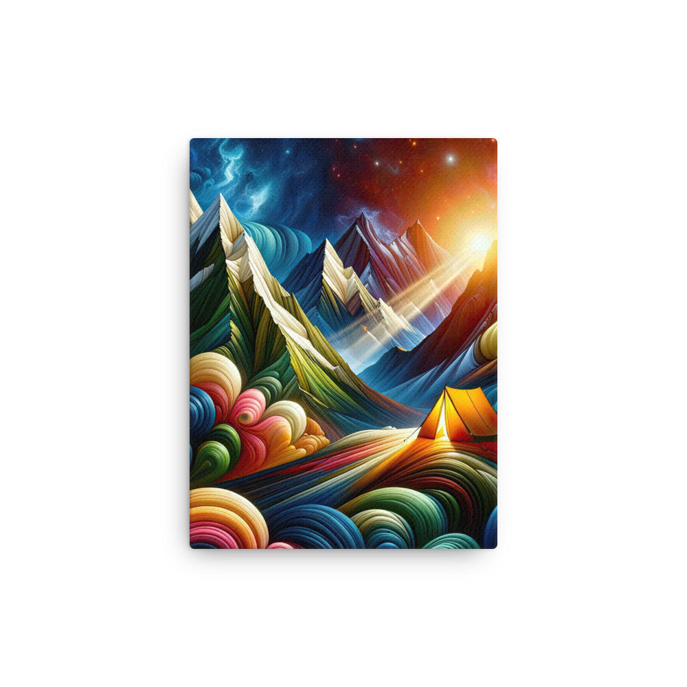 Abstrakte Bergwelt in lebendigen Farben mit Zelt - Dünne Leinwand camping xxx yyy zzz 30.5 x 40.6 cm