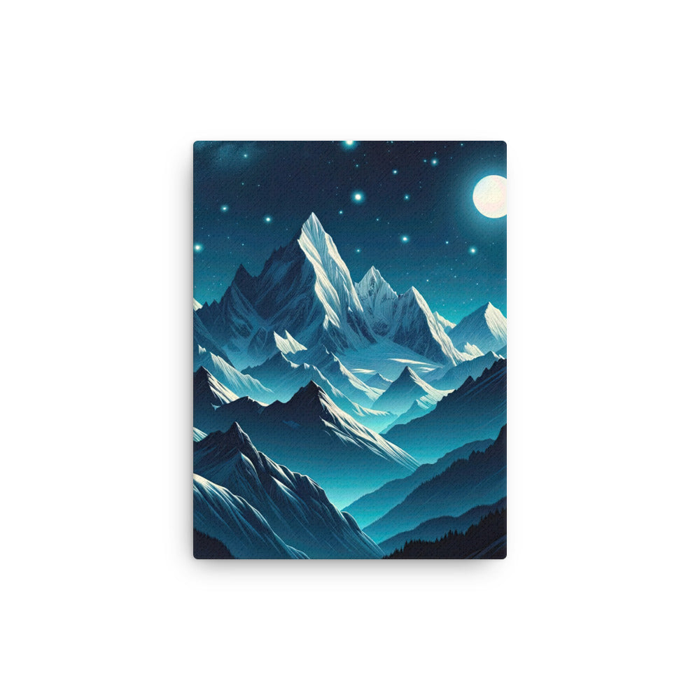 Sternenklare Nacht über den Alpen, Vollmondschein auf Schneegipfeln - Dünne Leinwand berge xxx yyy zzz 30.5 x 40.6 cm