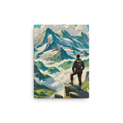 Panoramablick der Alpen mit Wanderer auf einem Hügel und schroffen Gipfeln - Dünne Leinwand wandern xxx yyy zzz 30.5 x 40.6 cm