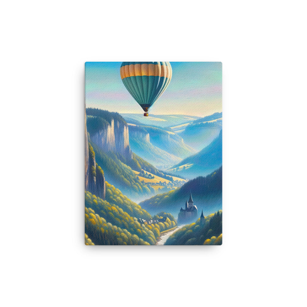 Ölgemälde einer ruhigen Szene in Luxemburg mit Heißluftballon und blauem Himmel - Dünne Leinwand berge xxx yyy zzz 30.5 x 40.6 cm