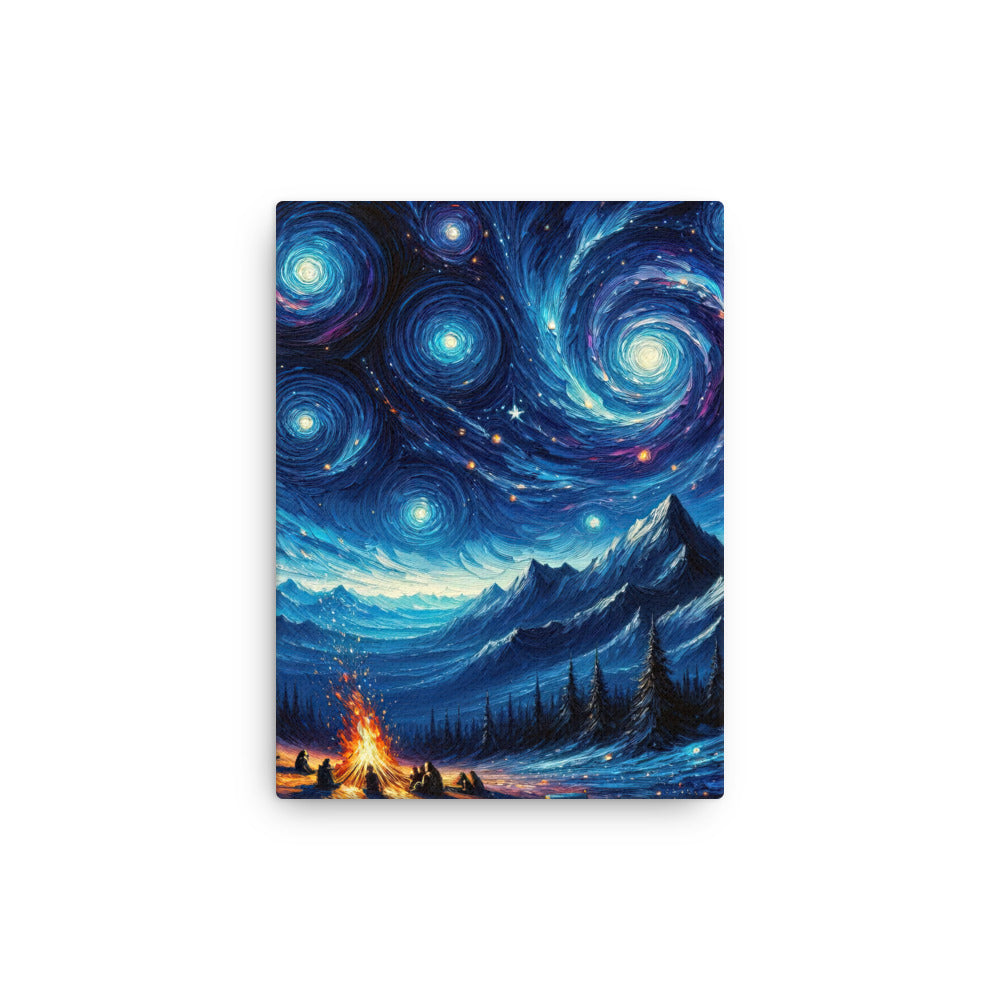 Sternennacht über den Alpen inspiriertes Ölgemälde, mystischer Nachthimmel in Blau - Dünne Leinwand camping xxx yyy zzz 30.5 x 40.6 cm