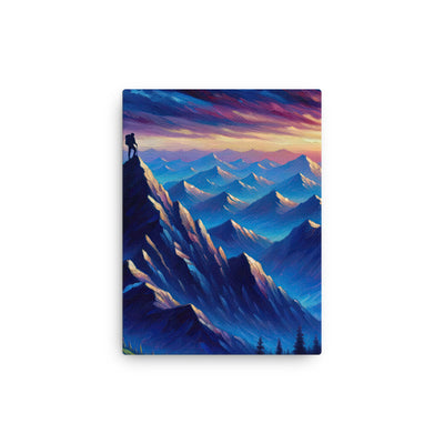 Ölgemälde eines ruhigen Alpenabends mit Bergsteigersilhouette auf dem Gipfel - Dünne Leinwand wandern xxx yyy zzz 30.5 x 40.6 cm