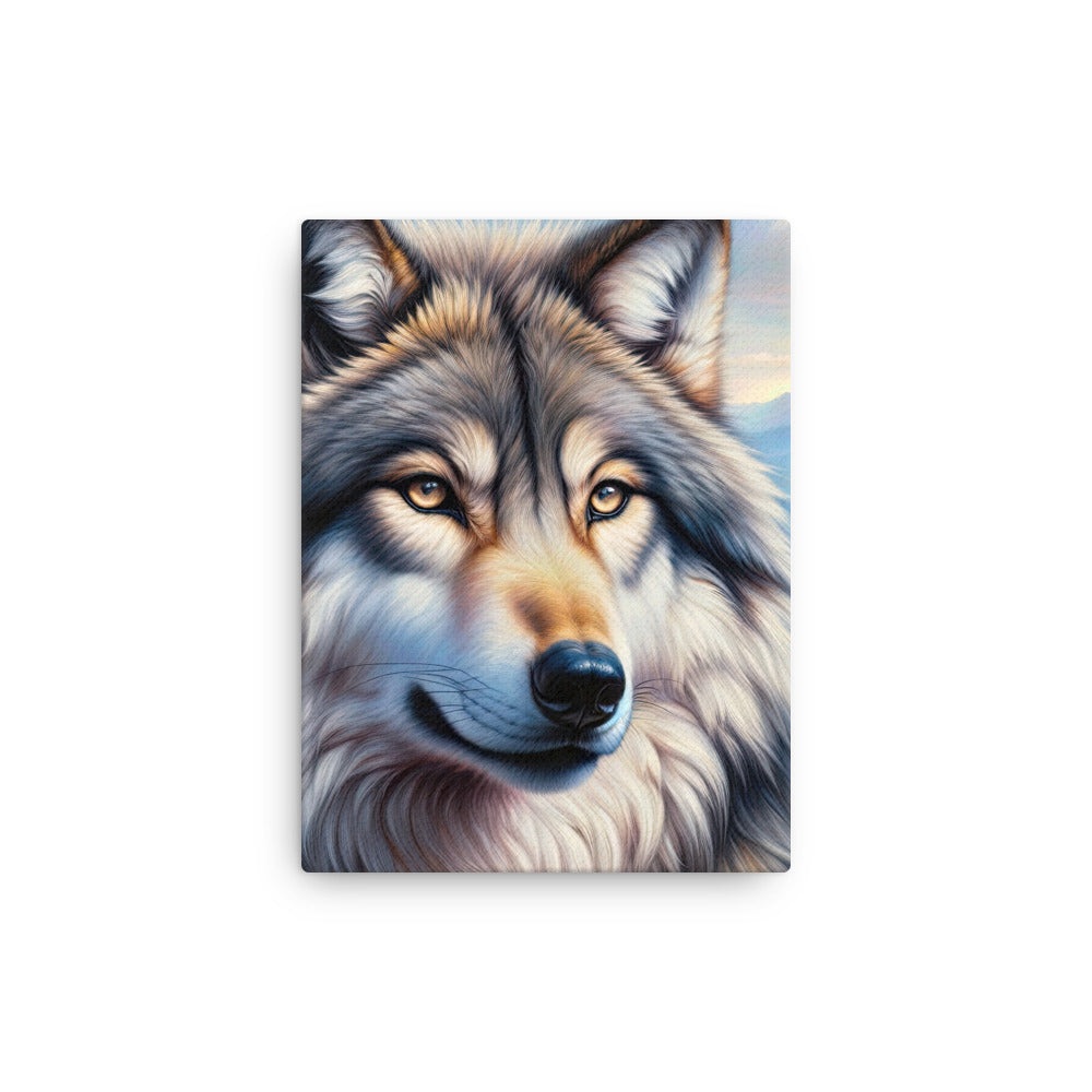 Ölgemäldeporträt eines majestätischen Wolfes mit intensiven Augen in der Berglandschaft (AN) - Dünne Leinwand xxx yyy zzz 30.5 x 40.6 cm